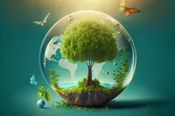 Poster World environment and earth day concept with glass globe and eco friendly enviroment © erika8213