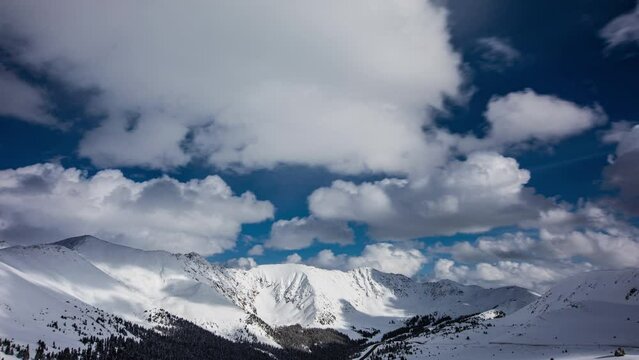 Timelapse - Beautiful Clouds Moving over Snowcapped Mountains in Loveland Pass Colorado