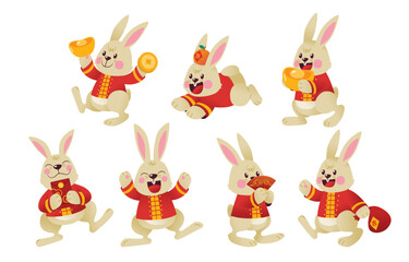 Rabbit Character In Chinese Costume, Chinese Zodiac, Happy New Year, Vector, Illustration, Translate: Lucky