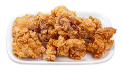 Fried chicken isolated on white dish With clipping path, Fried chicken on white background.