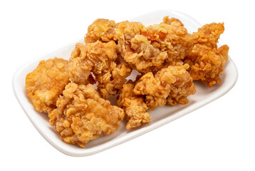 Fried chicken isolated on white dish With clipping path, Fried chicken on white background. PNG FGile.