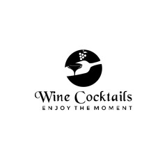 Fruit logo, wine logo, wine silhouette with bottle, brand and black background