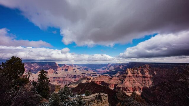 Time Lapse - Snowy Grand Canyon National Park with storm clouds