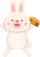 Cute Rabbit mascot character and traditional food and dessert for Mid-Autumn Festival: moon cake