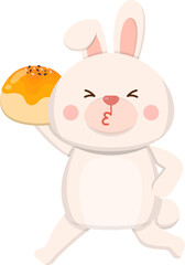 Cute Rabbit mascot character and traditional food and dessert for Mid-Autumn Festival: moon cake