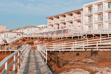 hotel by the sea. Family vacation in summer. Camping, small hotel. all inclusive. High quality photo.