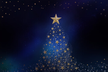 星とキラキラ結晶のクリスマスツリー素材
