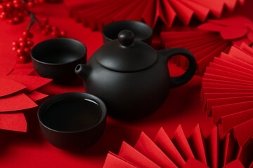 Concept of asian tea, tea ceremony items