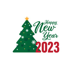 Fototapeta na wymiar 2023 lettering and pine tree vector design. new year celebration concept. 