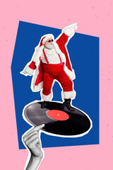 Creative 3d photo artwork graphics collage painting of funky x-mas santa dancing having fun vinyl...
