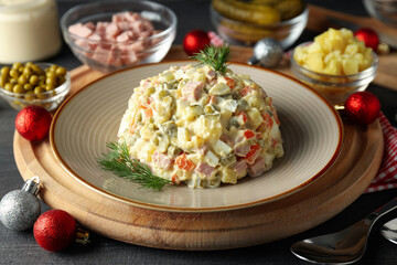 Concept of New year food, tasty Olivier salad