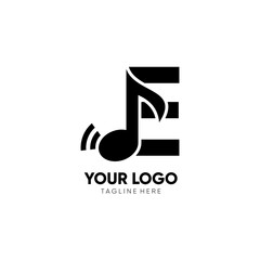 Initial E Music Note Logo Design Icon Vector Graphic Illustration