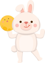 Cute rabbit mascot character with moon, celebrating mid-autumn festival