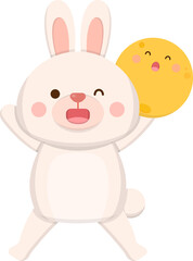 Cute rabbit mascot character with moon, celebrating mid-autumn festival