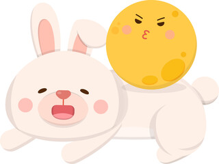 Cute rabbit mascot character with moon, celebrating mid-autumn festival