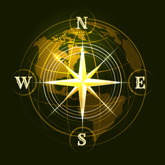 Compass Wind Rose and Globe Navigation Emblem