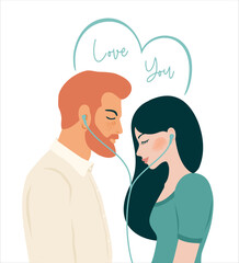 Fototapeta premium Romantic isolated illustration with man and woman. Love, love story, relationship. Vector design concept for Valentines Day and other.
