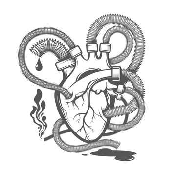 Human Heart in Steampunk Style Emblem