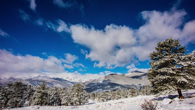 Time Lapse - Snowy Valley of  Rocky Mountain National Park in Colorado in Winter