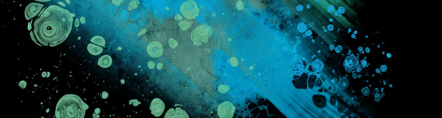 Modern blue flow background on black. Liquid shape in color banner.