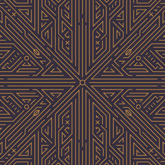 Vector art deco gold black seamless pattern. Geometric line vintage motif. Elegant, fancy luxury design for wallpaper print, packaging, wrapping paper, package, wedding gift. - obrazy, fototapety, plakaty