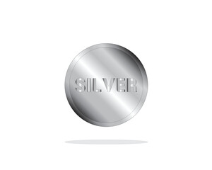vector design of a flat round silver coin with the word Silver in the center of the object