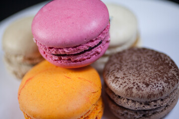 Stack of macarons. Traditional french colorful macarons