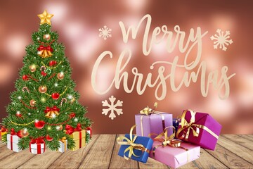 Fototapeta na wymiar christmas tree and gifts merry christmas and happy new year 