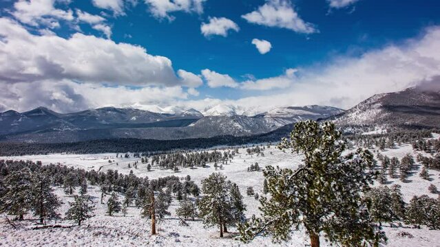 Time Lapse - Snowy Valley of  Rocky Mountain National Park in Colorado in Winter