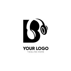 Letter B Headphone Logo Design Vector Icon Graphic Illustration