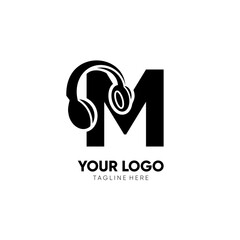 Letter M Headphone Logo Design Vector Icon Graphic Illustration