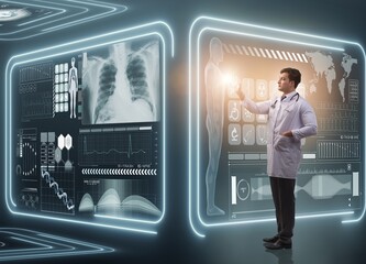 Man doctor in futuristic medicine medical concept