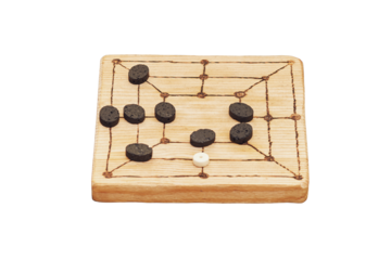 Mill game, popular in ancient Roman, isolated on a white background. Reconstruction of board games from the Roman Empire