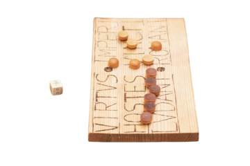 Ludus duodecim scriptorum is an ancient Roman game, isolated on a white background. Translated from Latin - Valor of the enemy Empire has shackled