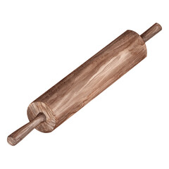 Rolling pin. Watercolor. Isolate. Illustration for clipart. Designed for menus, culinary blogs, packaging, textiles, web design, sites, stickers, invitations, patterns, logos. Drawn by hand