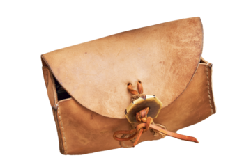 Vintage leather waist bag for man in ancient roman retro clothes, isolated on a white background