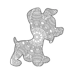 Zentangle dog mandala coloring page for adults christmas dog and floral animal coloring book antistress coloring page vector illustration