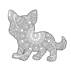 Zentangle dog mandala coloring page for adults christmas dog and floral animal coloring book antistress coloring page vector illustration