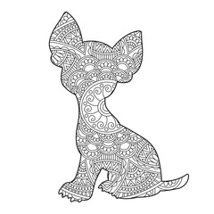 Zentangle dog mandala coloring page for adults christmas dog and floral animal coloring book antistress coloring page vector illustration