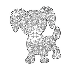 Zentangle dog mandala coloring page for adults christmas dog and floral animal coloring book antistress coloring page vector illustration