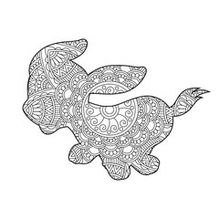 Fototapeta premium Zentangle dog mandala coloring page for adults christmas dog and floral animal coloring book antistress coloring page vector illustration