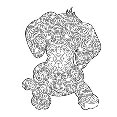 Zentangle dog mandala coloring page for adults christmas dog and floral animal coloring book antistress coloring page vector illustration