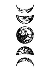 Moon phases drawings in vector, drawn illustration