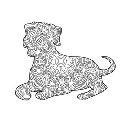 Zentangle dog mandala coloring page for adults christmas dog and floral animal coloring book antistress coloring page vector illustration