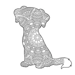 Zentangle dog mandala coloring page for adults christmas dog and floral animal coloring book antistress coloring page vector illustration