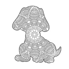 Zentangle dog mandala coloring page for adults christmas dog and floral animal coloring book antistress coloring page vector illustration