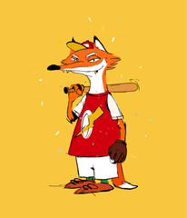 Cartoon character fox, a baseball player