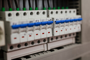 Closeup view of a box with automatic fuses