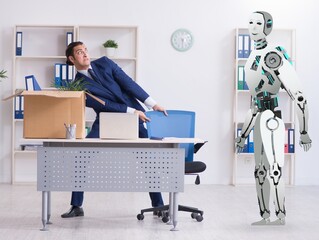 Concept of robots replacing humans in offices