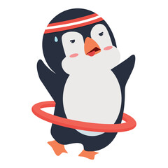 Cute Penguin Playing Hulahoop Cartoon